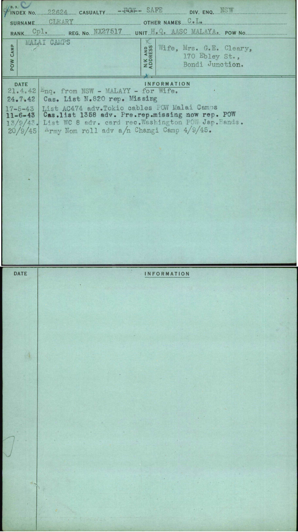 Cleary, C L, NX27517