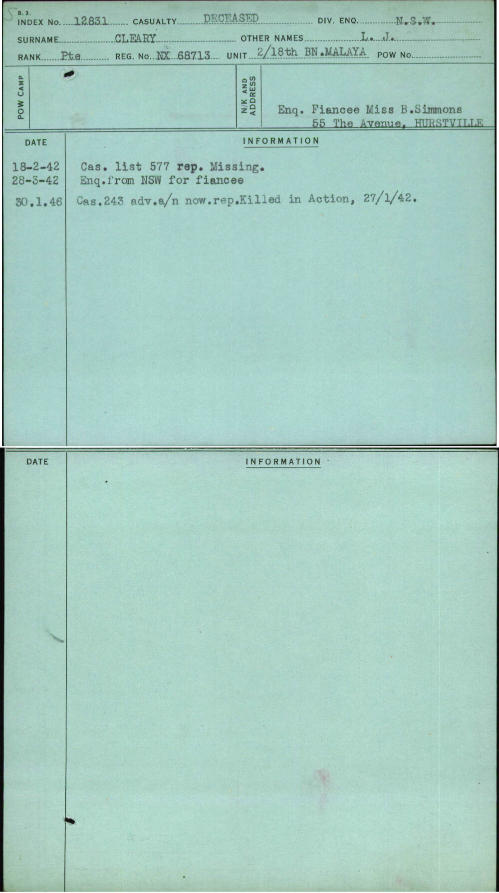Cleary, L J, NX68713