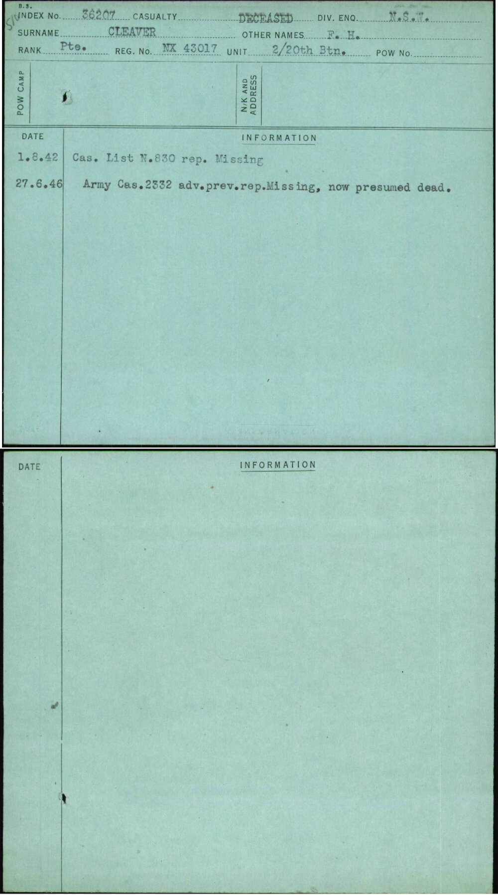 Cleaver, F H, NX43017