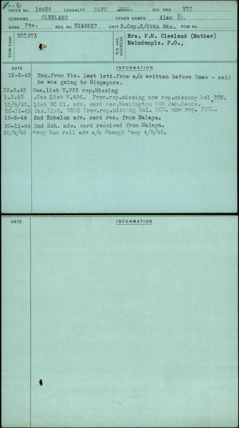 Cleeland, Alan B, VX46827