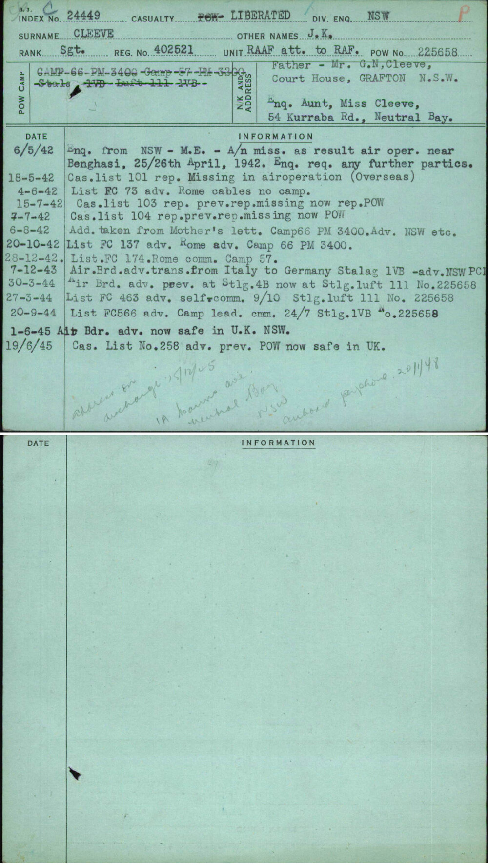 Cleeve, J K, 402521