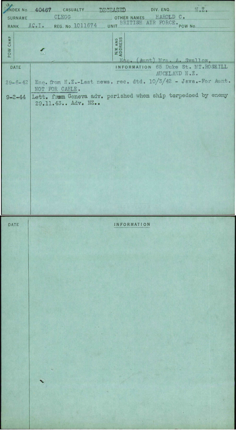 Clegg, Harold C, 1011674