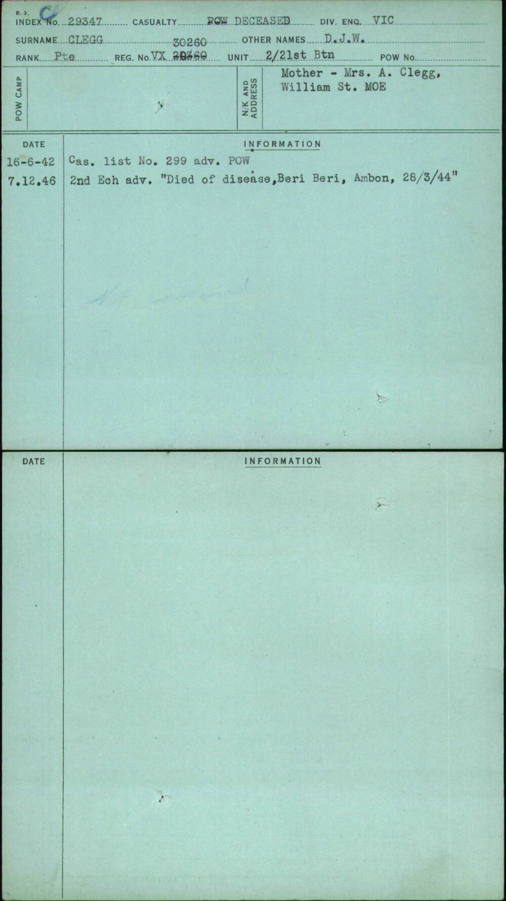 Clegg, D J W, VX30260