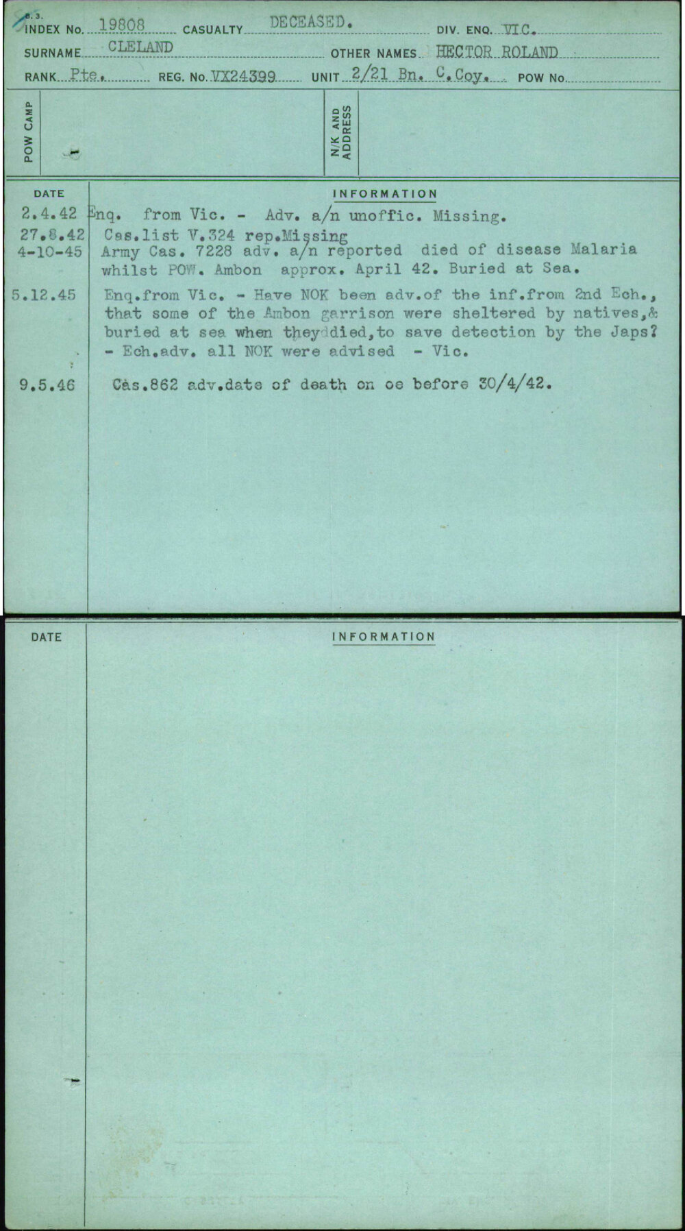 Cleland, Hector Roland, VX24399