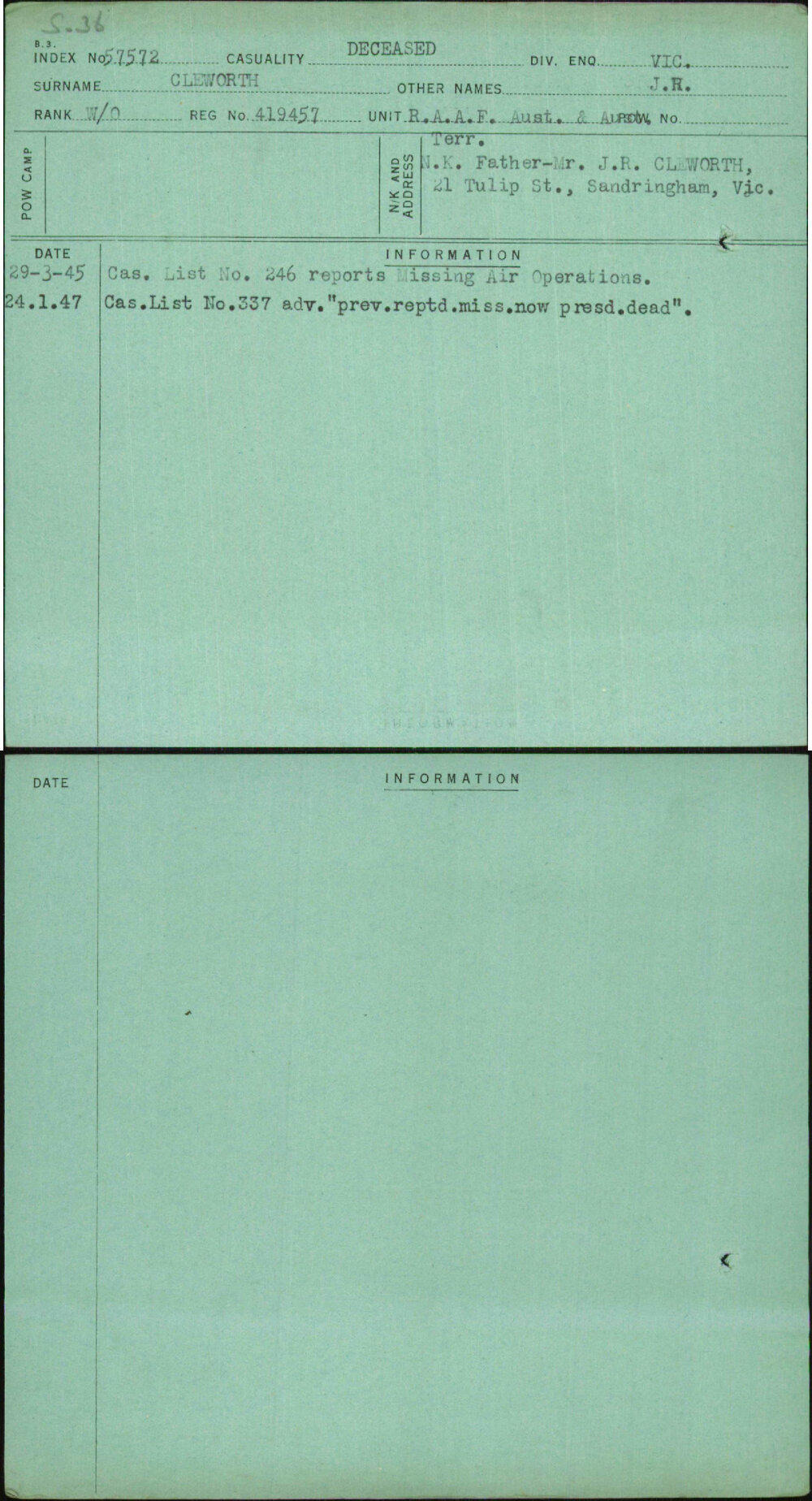 Cleworth, J R, 419457