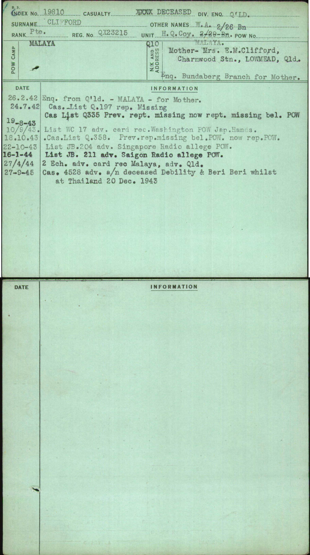 Clifford, W A 2-26 Bn, QX23215