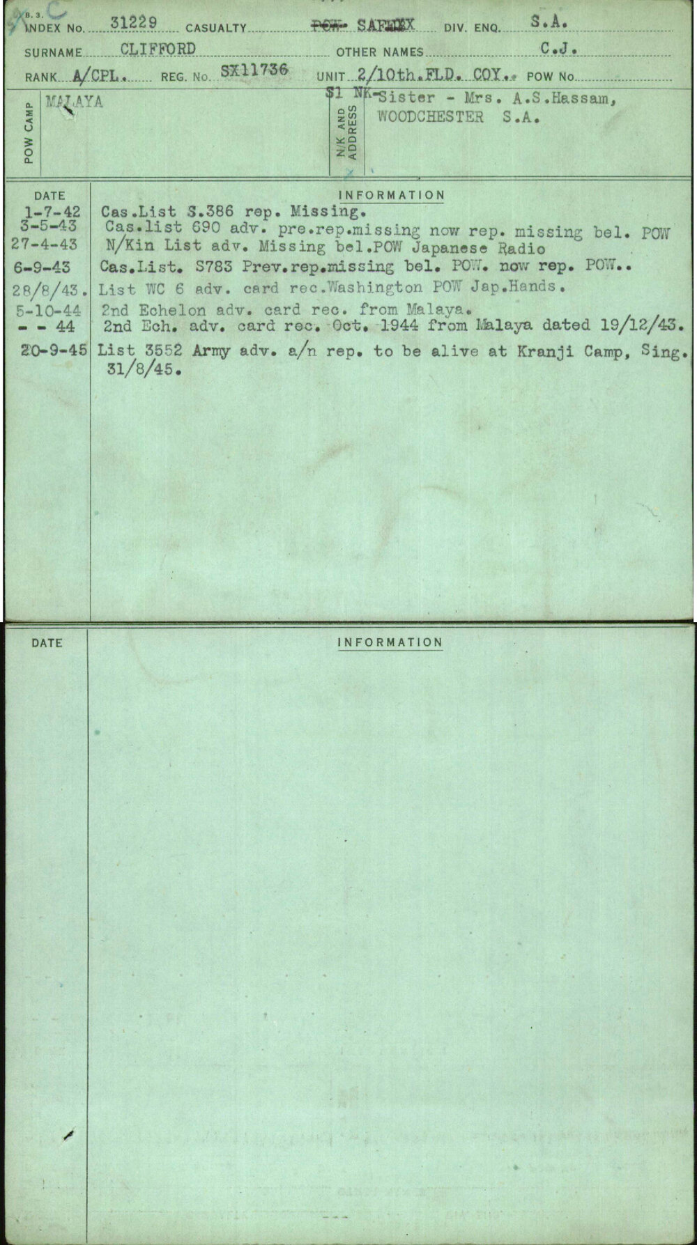 Clifford, C J, SX11736