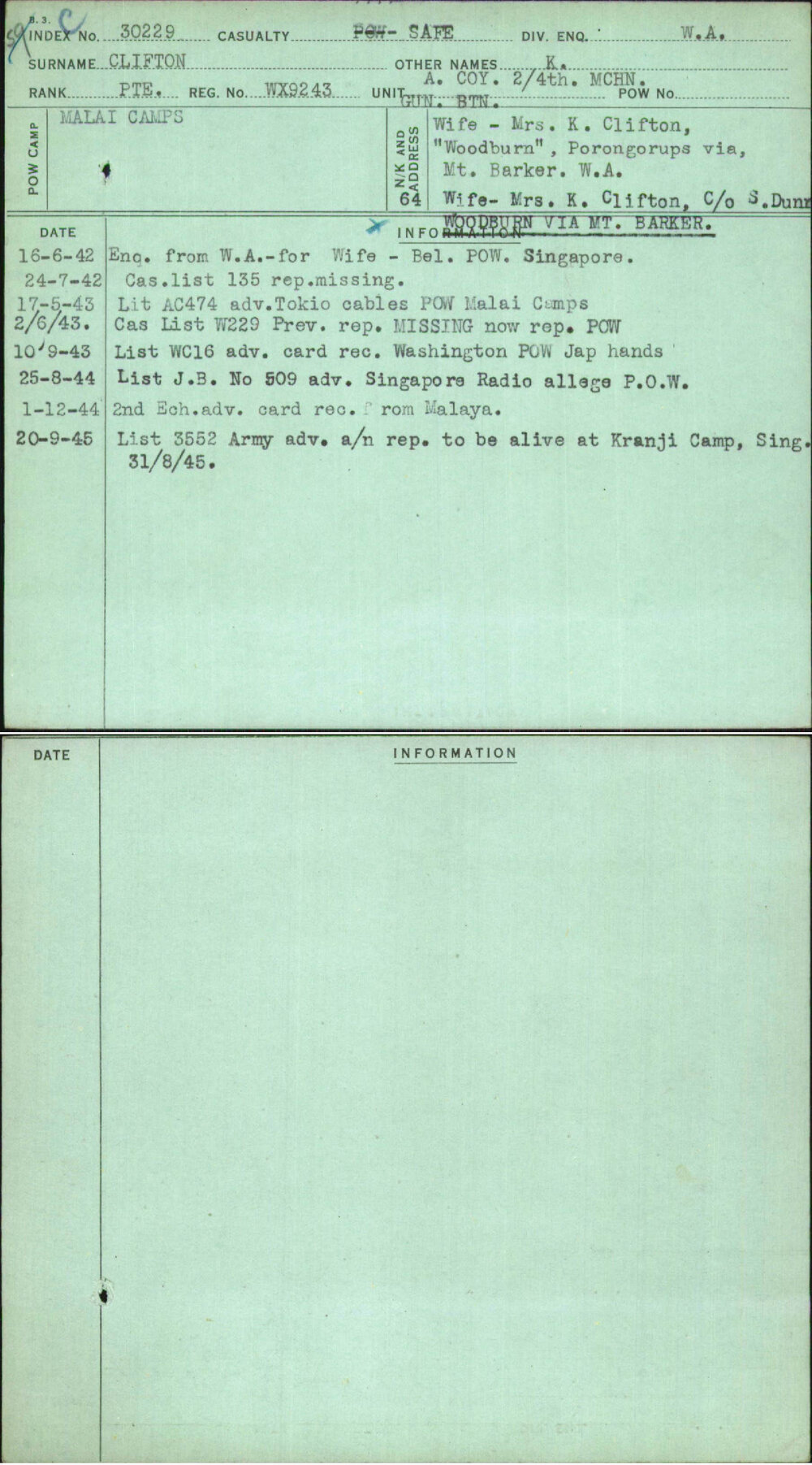 Clifton, K, WX9243