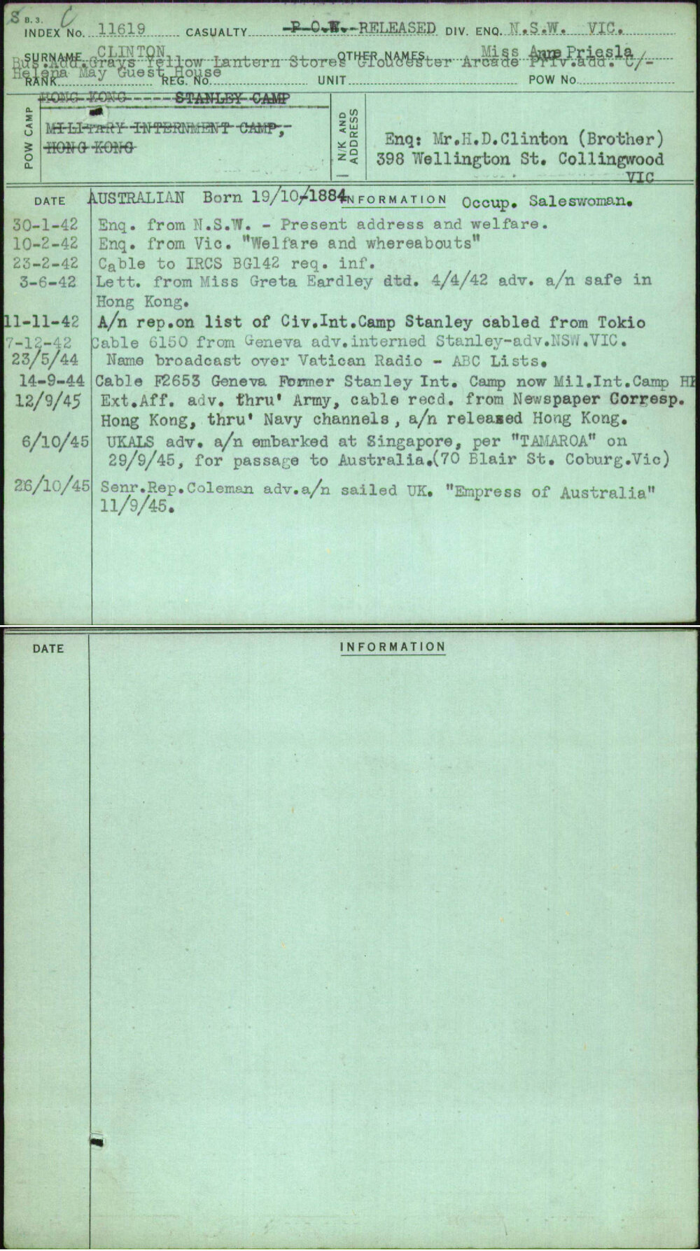 Clinton, Miss Anne Priesla, [No Service Number]