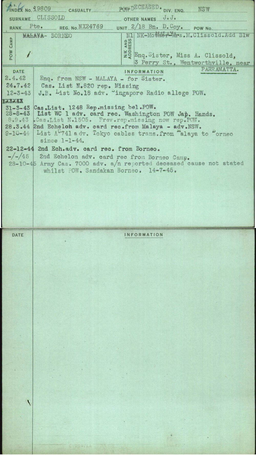 Clissold, J J, NX24769
