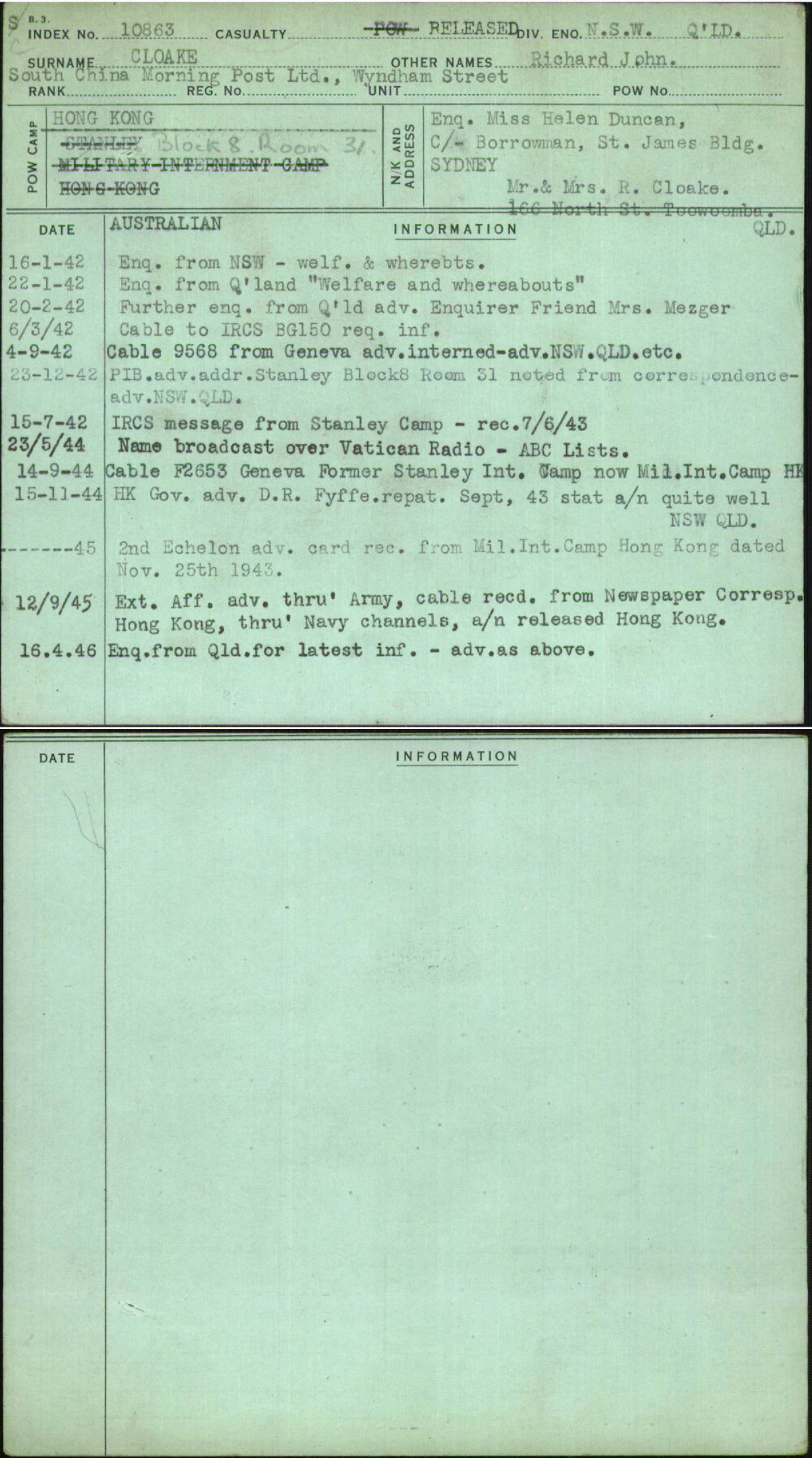 Cloake, Richard John, [No Service Number]