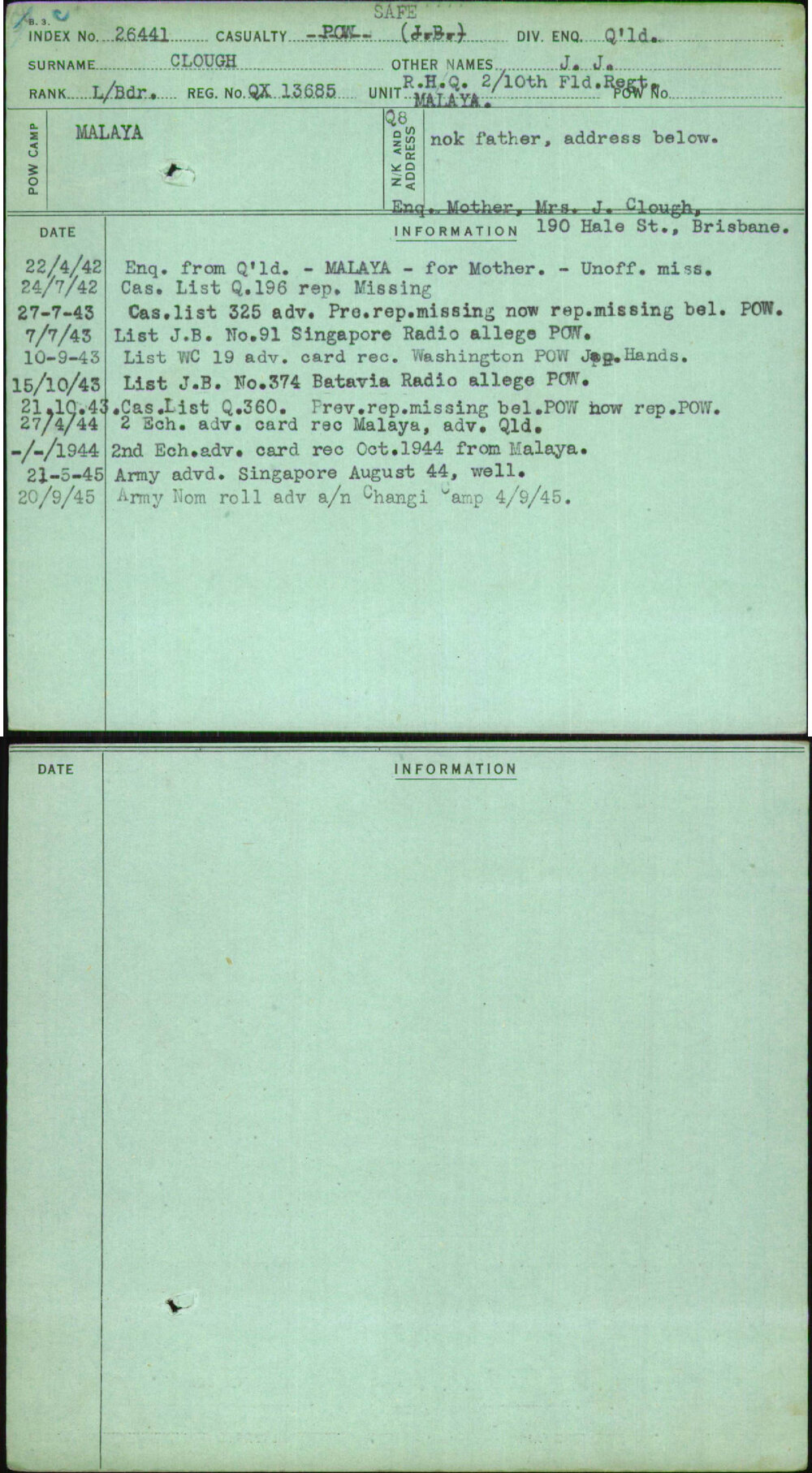 Clough, J J, QX13685