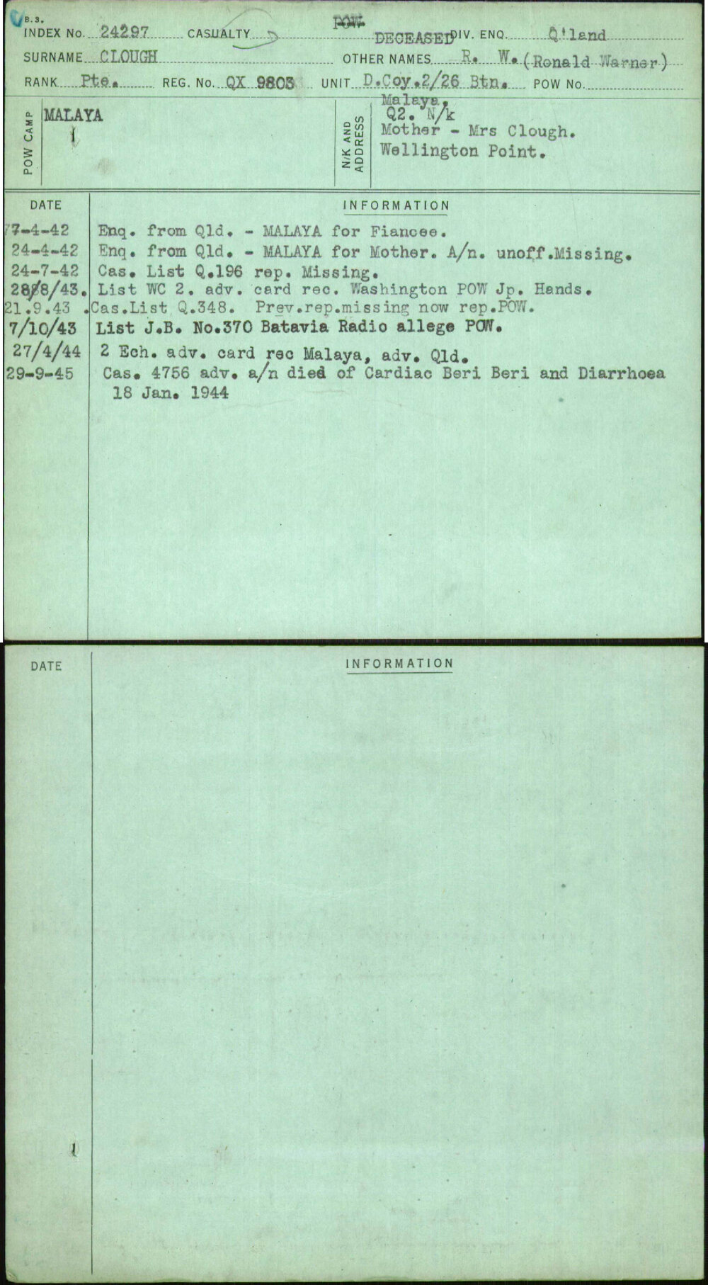 Clough, R W (Ronald Warner), QX9803