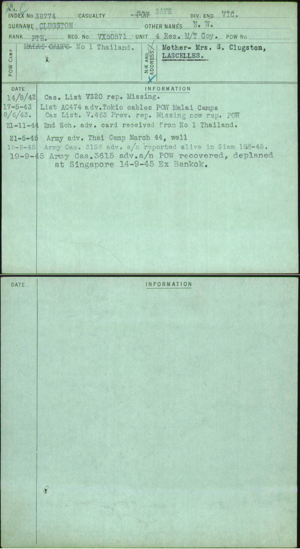 Clugston, N W, VX50571