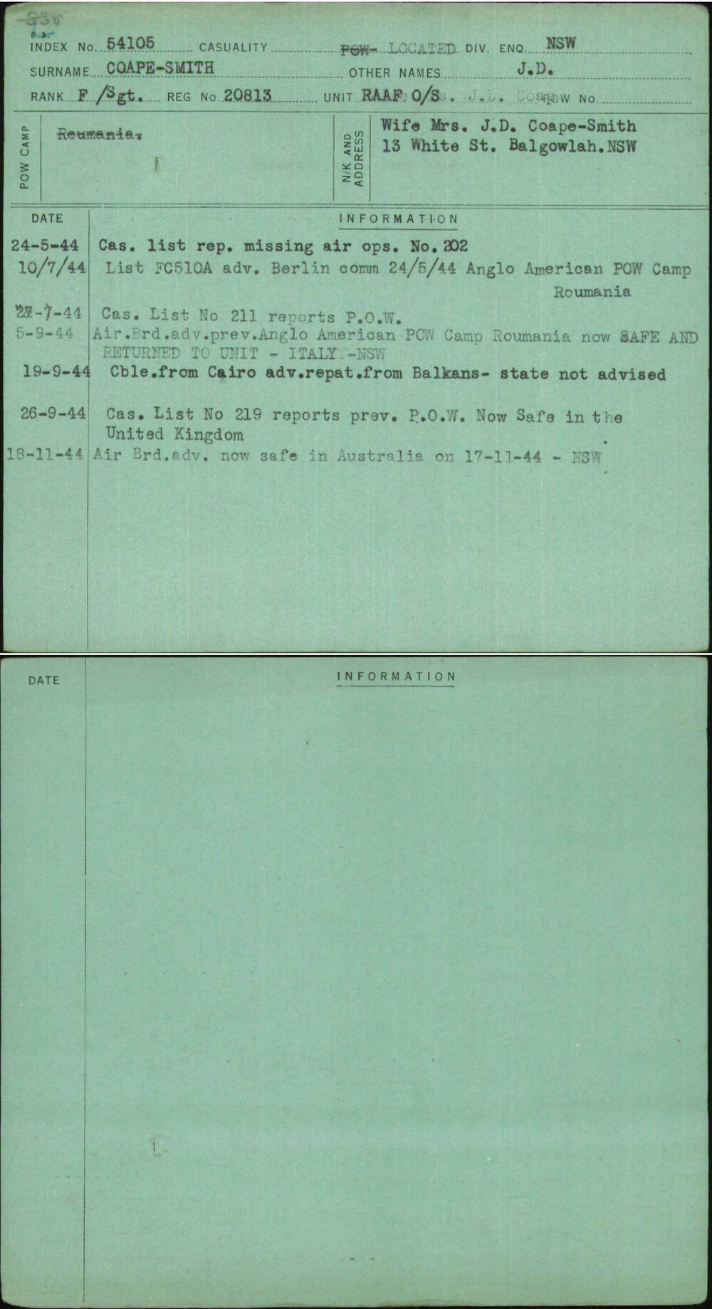 Coape-Smith, J D, 20813