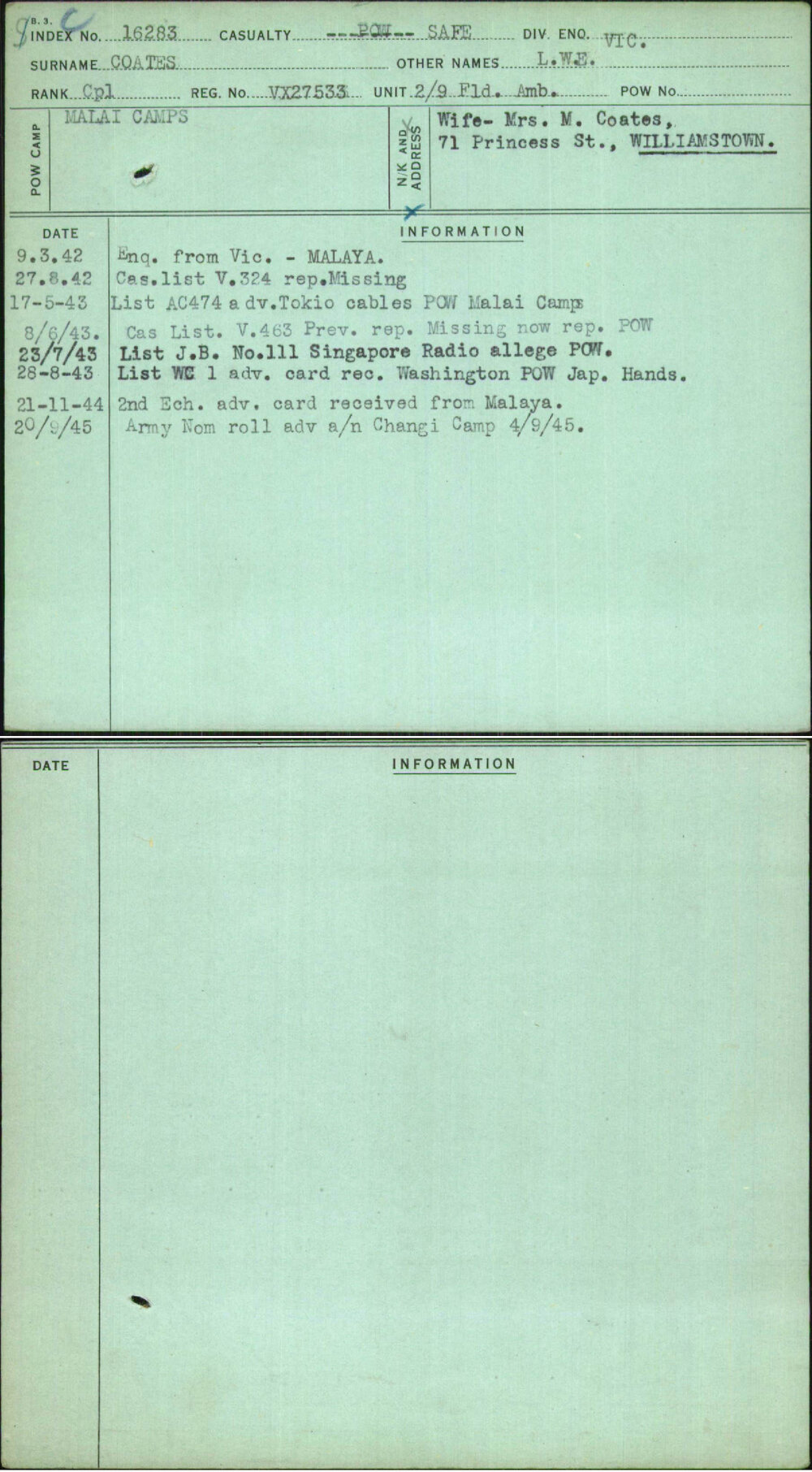Coates, L W E, VX27533