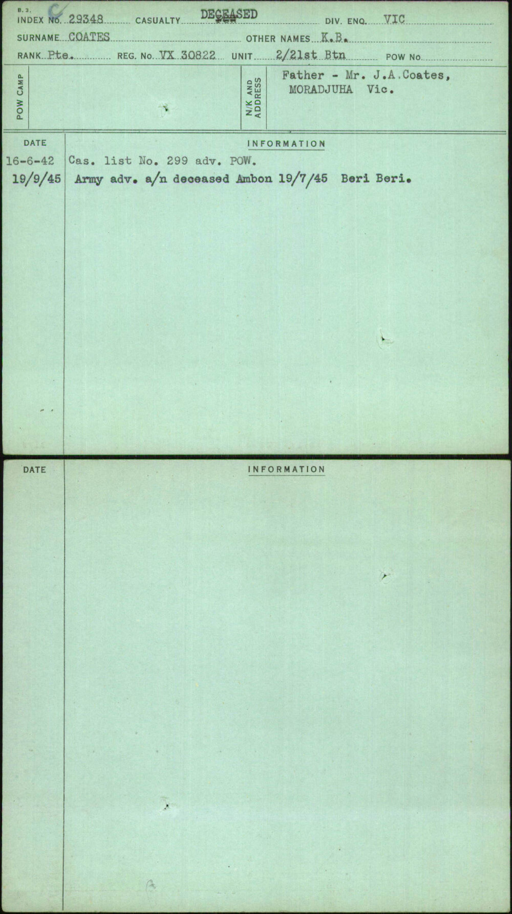 Coates, K B, VX30822