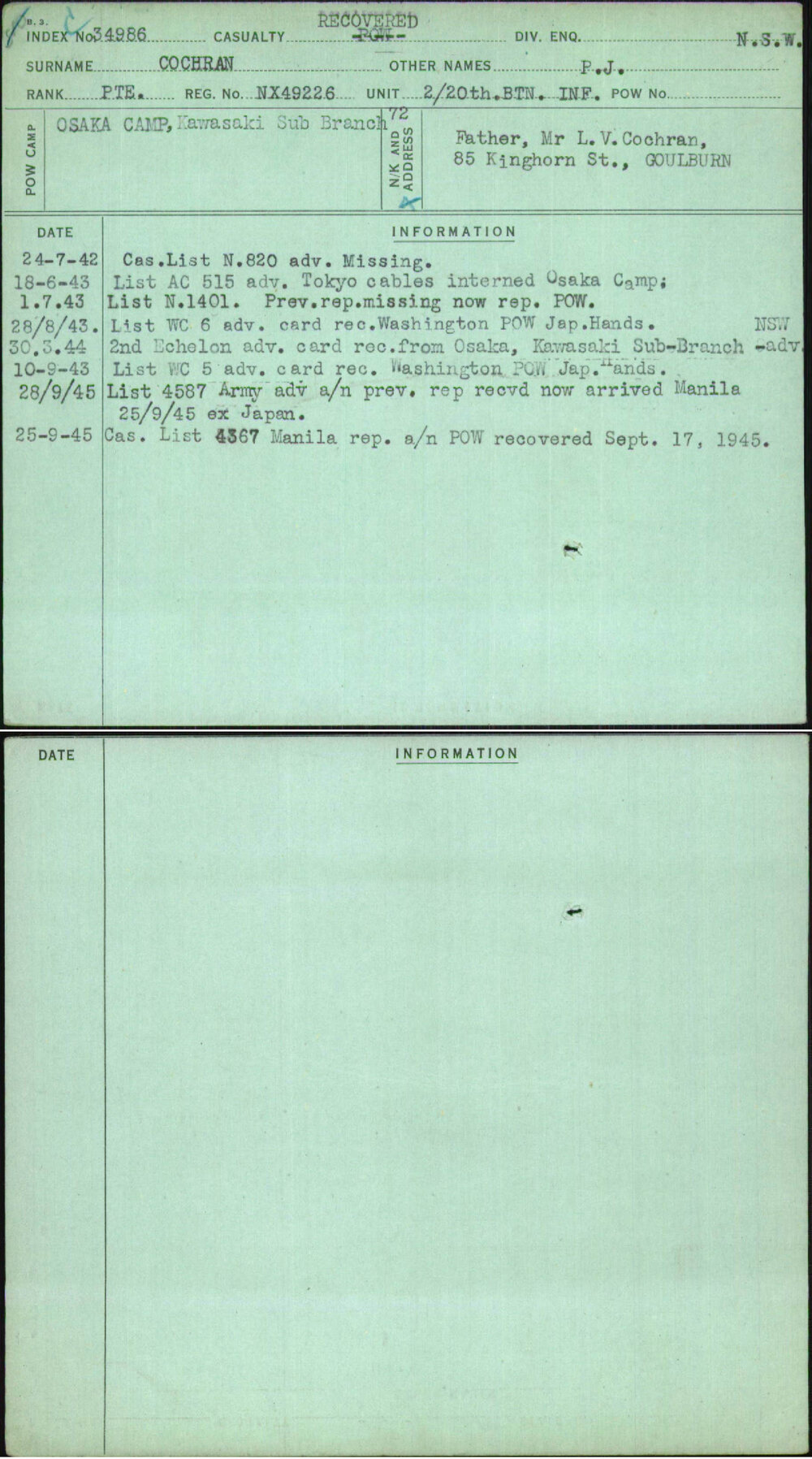 Cochran, P J, NX49226