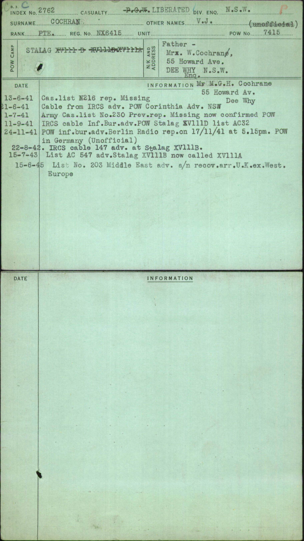 Cochran, V J, NX6415