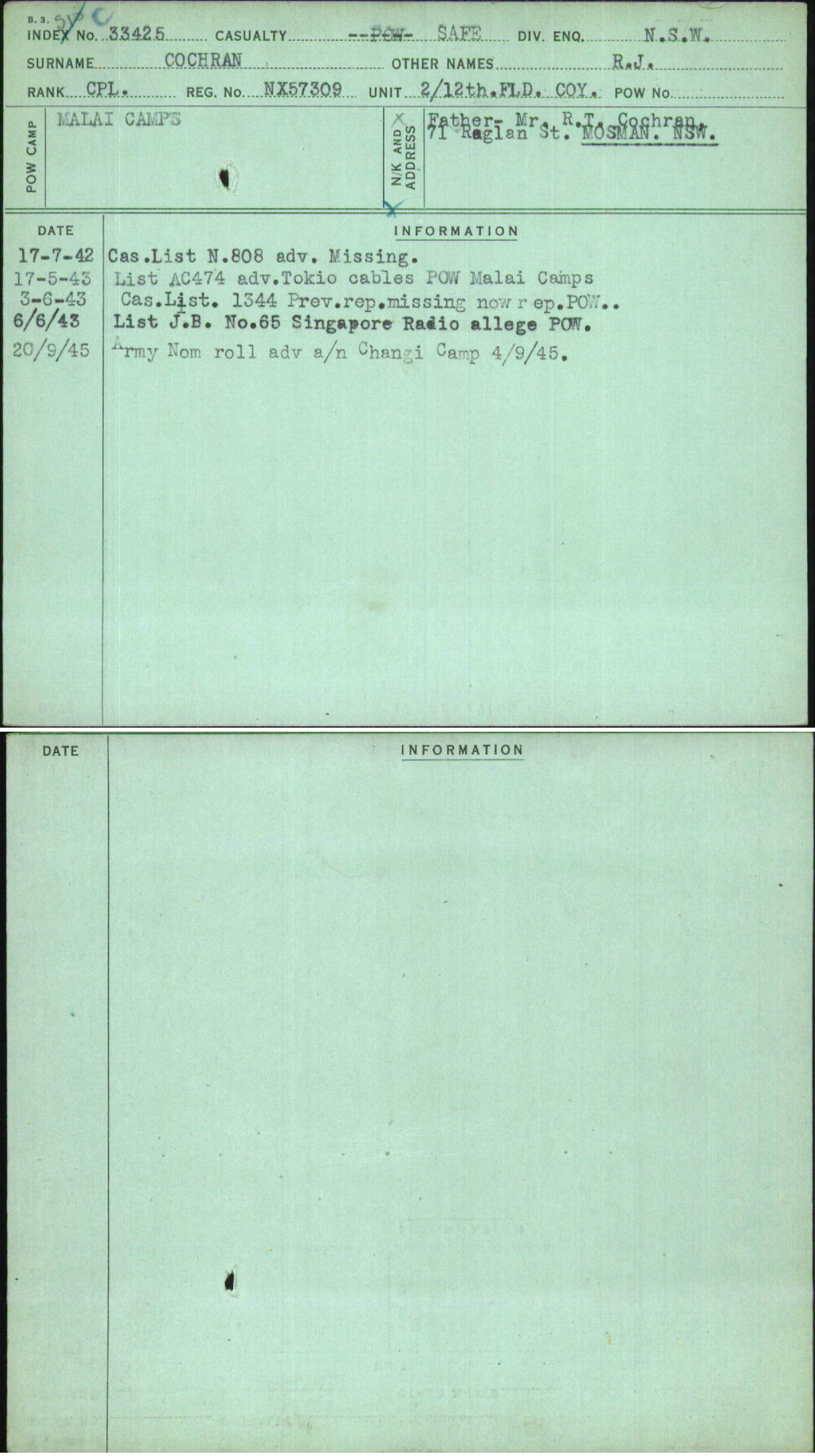 Cochran, R J, NX57309