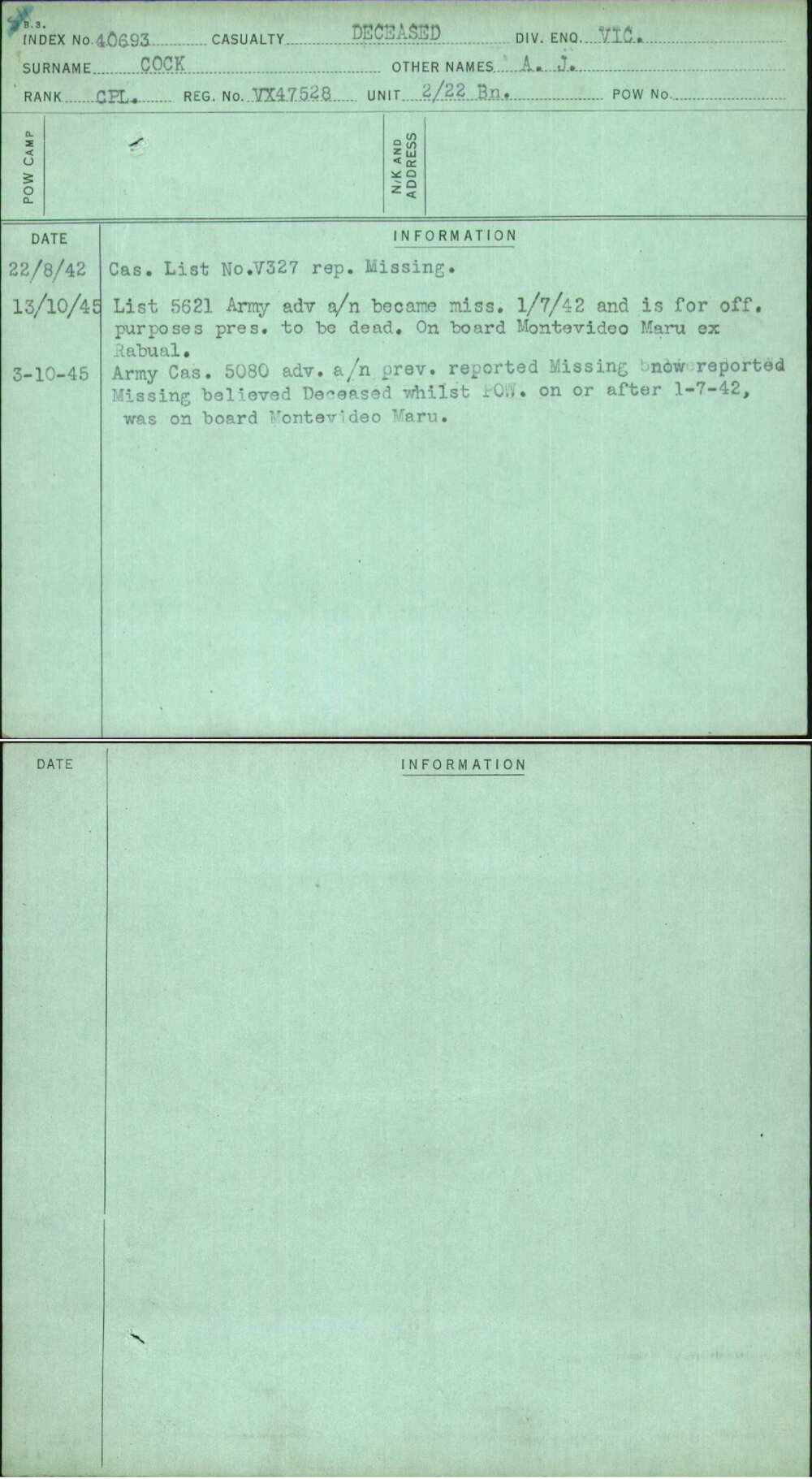 Cock, A J, VX47528