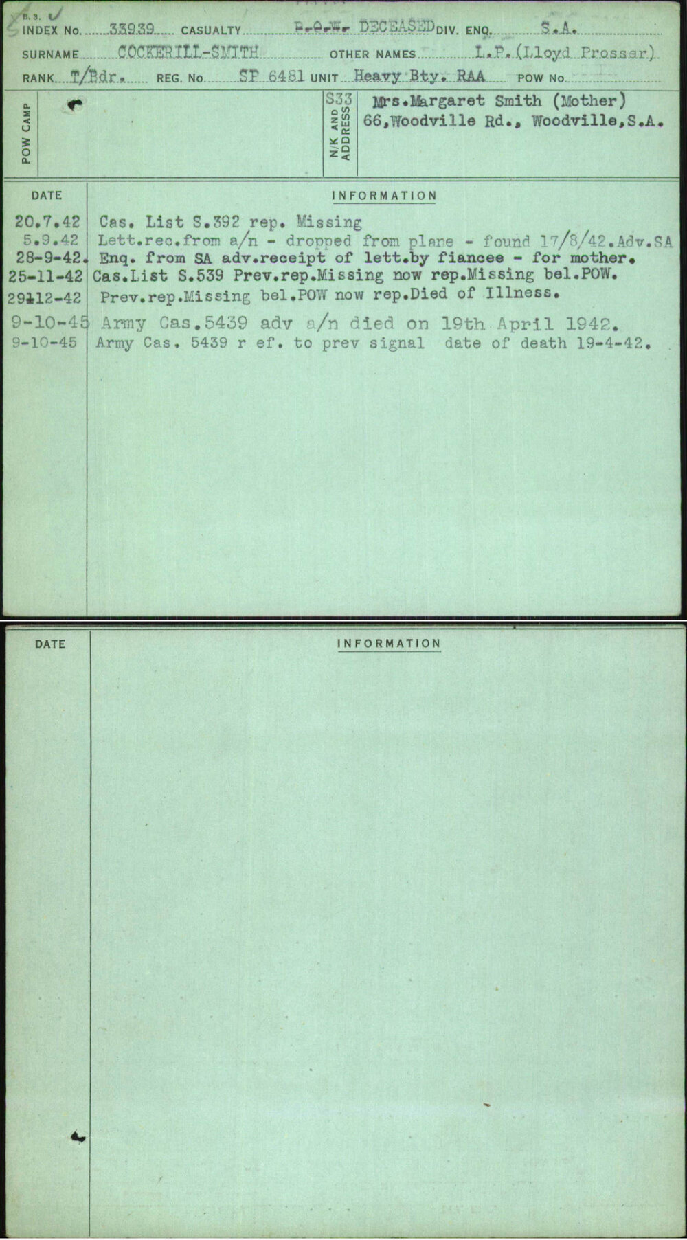 Cockerill-Smith, L P (Lloyd Prosser), Sp6481