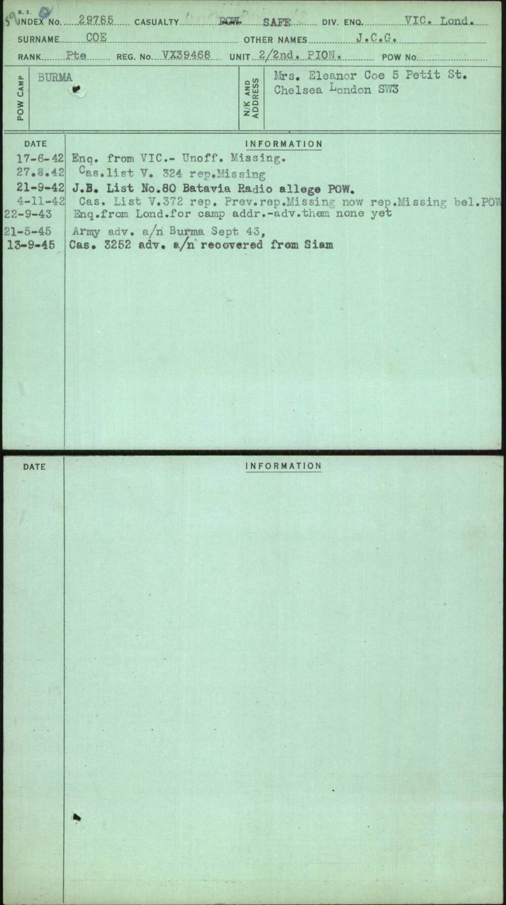 Coe, J C G, VX39468