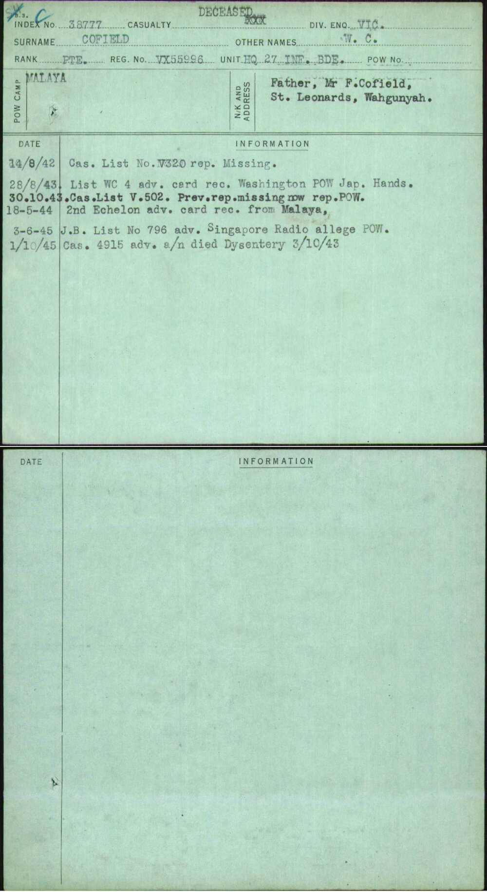 Cofield, W C, VX55996