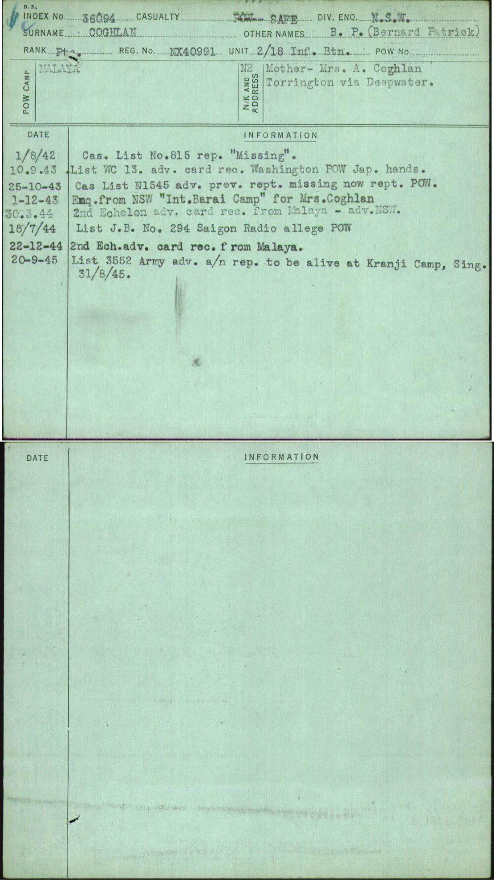 Coghlan, B P (Bernard Patrick), NX40991