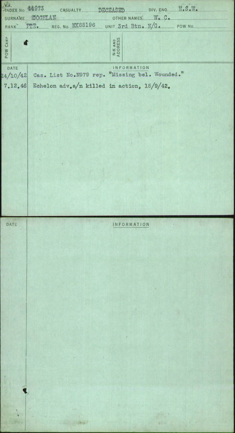 Coghlan, W C, NX85196