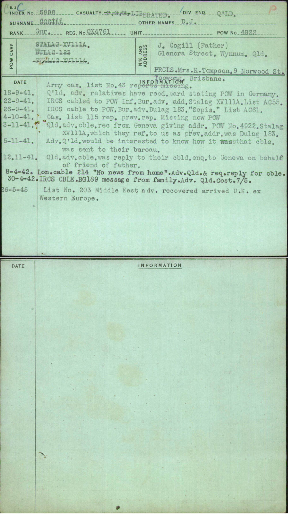 Cogill, D J, QX4761