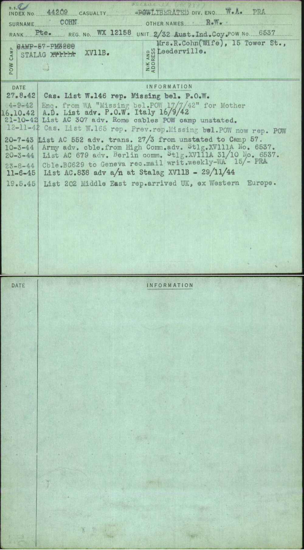 Cohn, R W, WX12158
