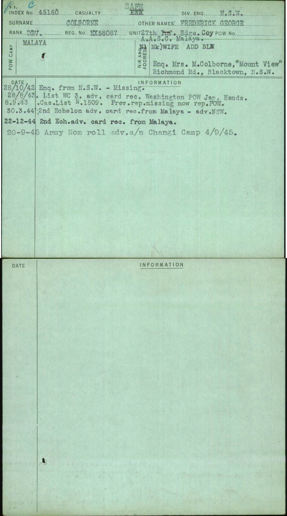 Colborne, Frederick George, NX58087