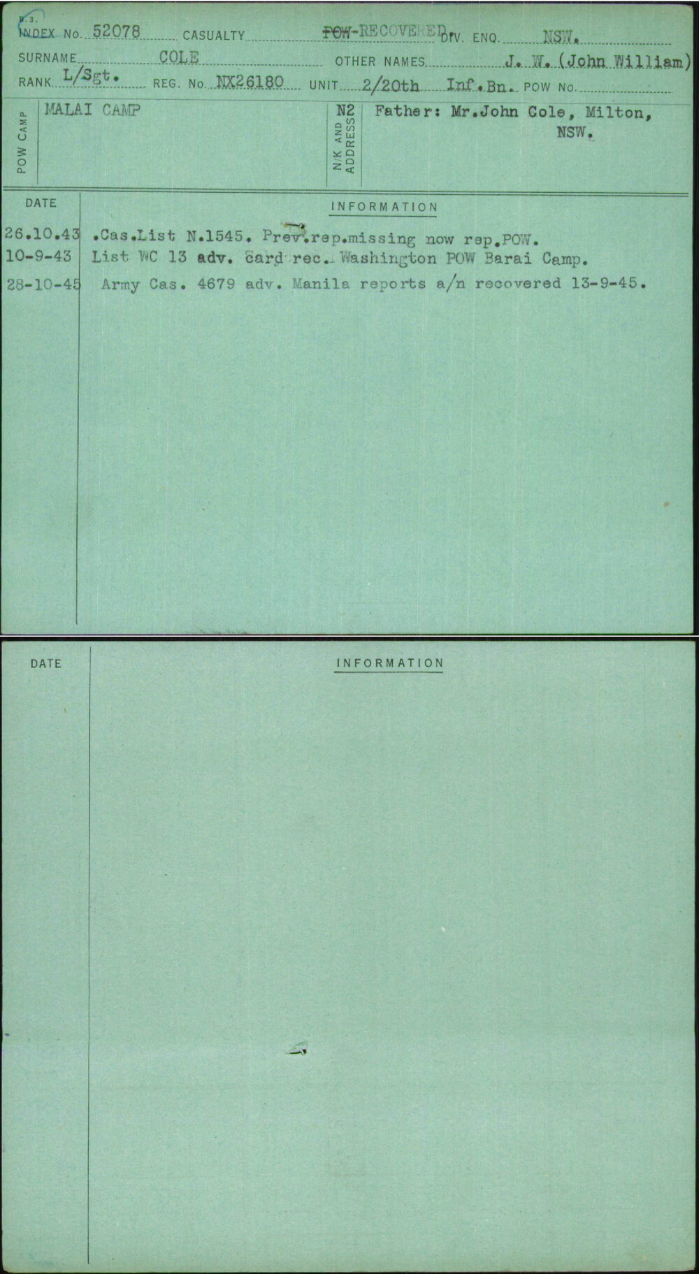 Cole, J W (John William), NX26180