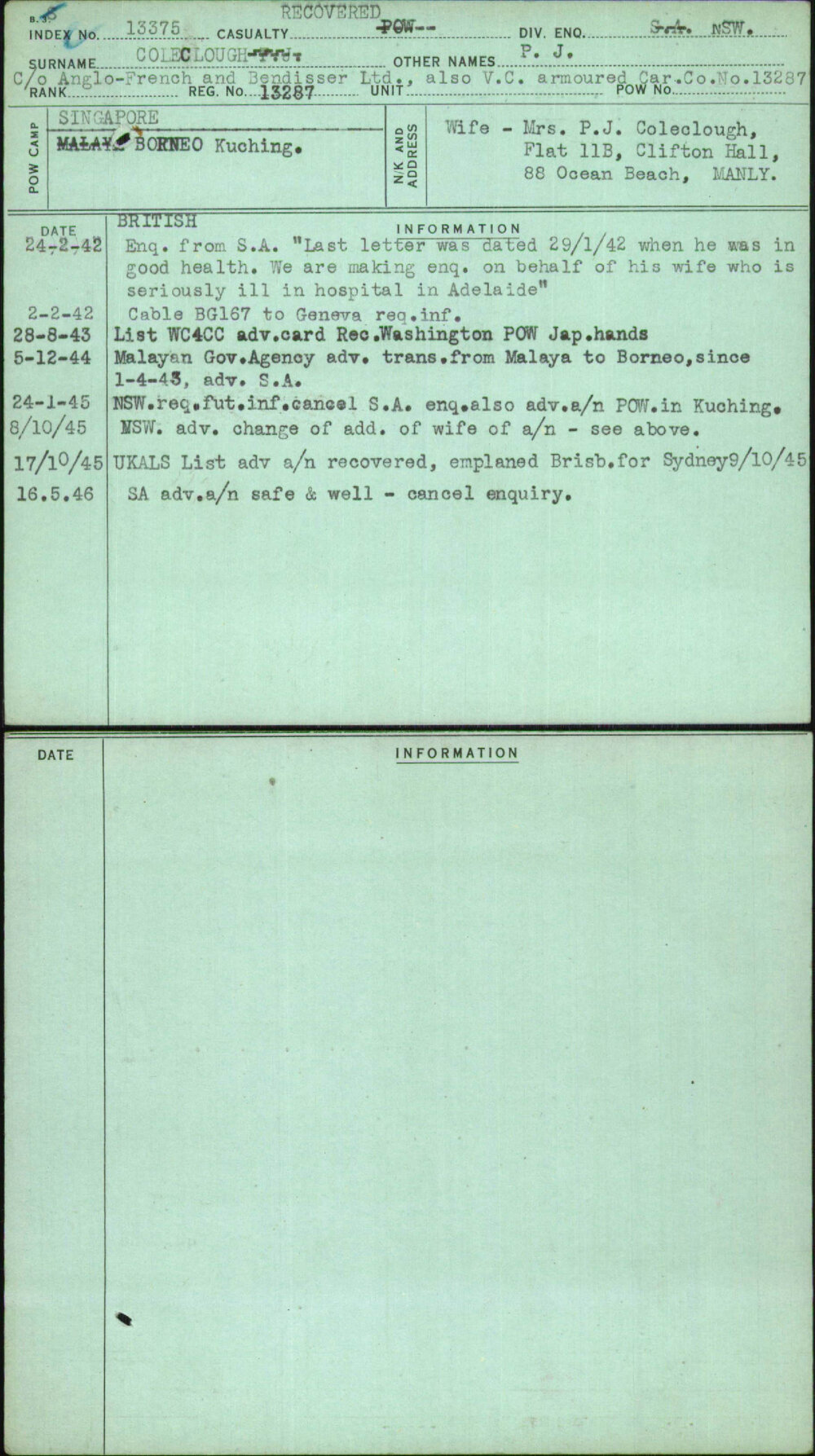 Coleclough, P J, 13287