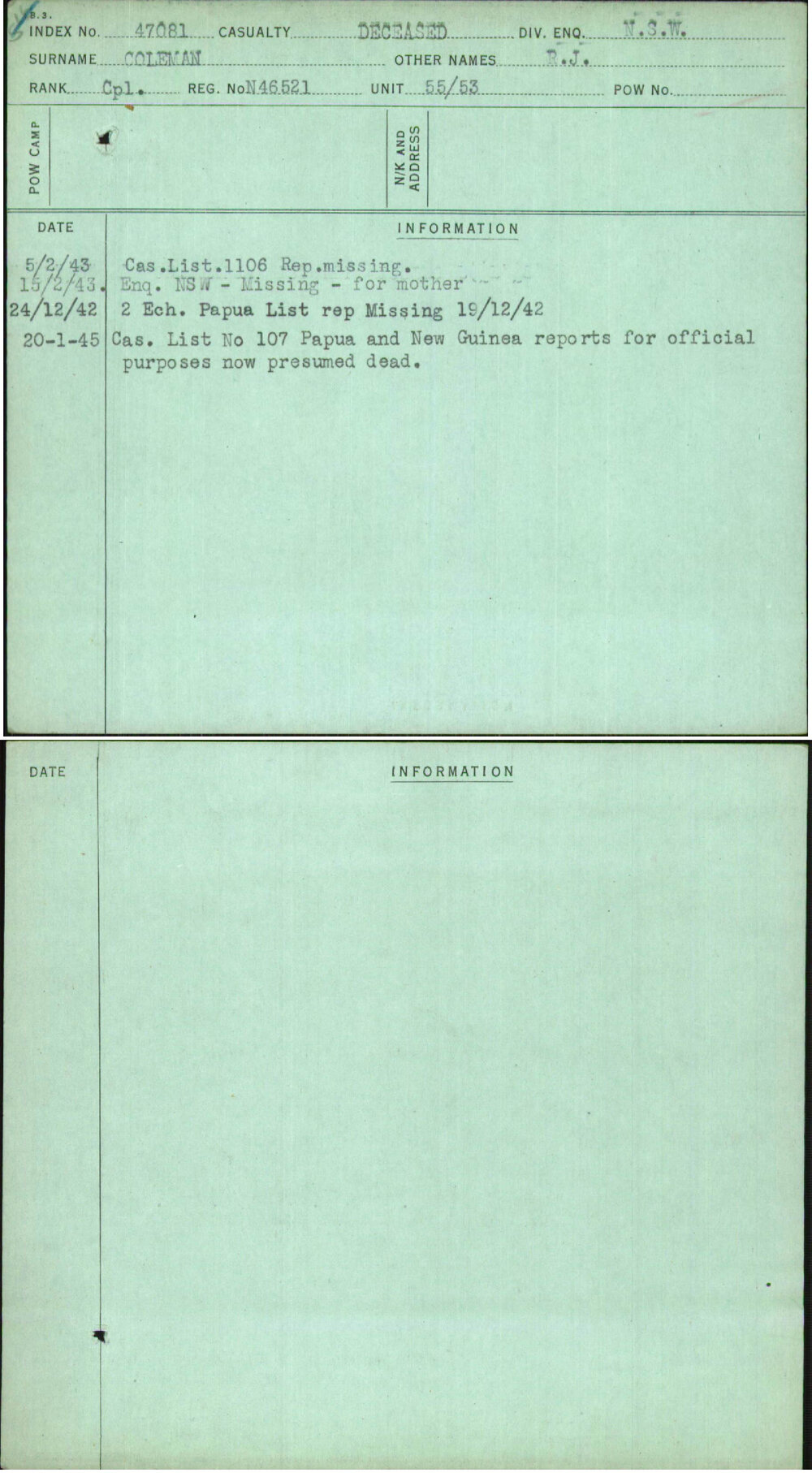 Coleman, R J, N46521