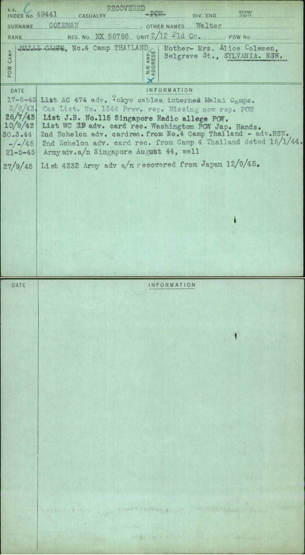 Coleman, Walter, NX58786