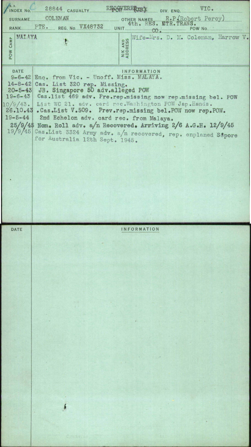 Coleman, R P (Robert Percy), VX48732