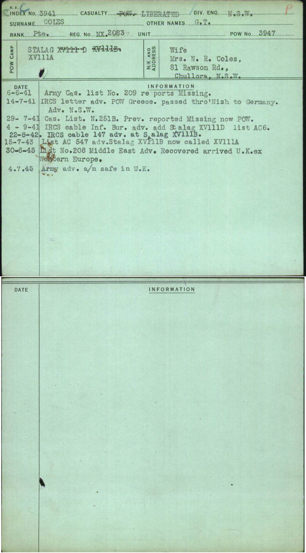 Coles, G T, NX2083