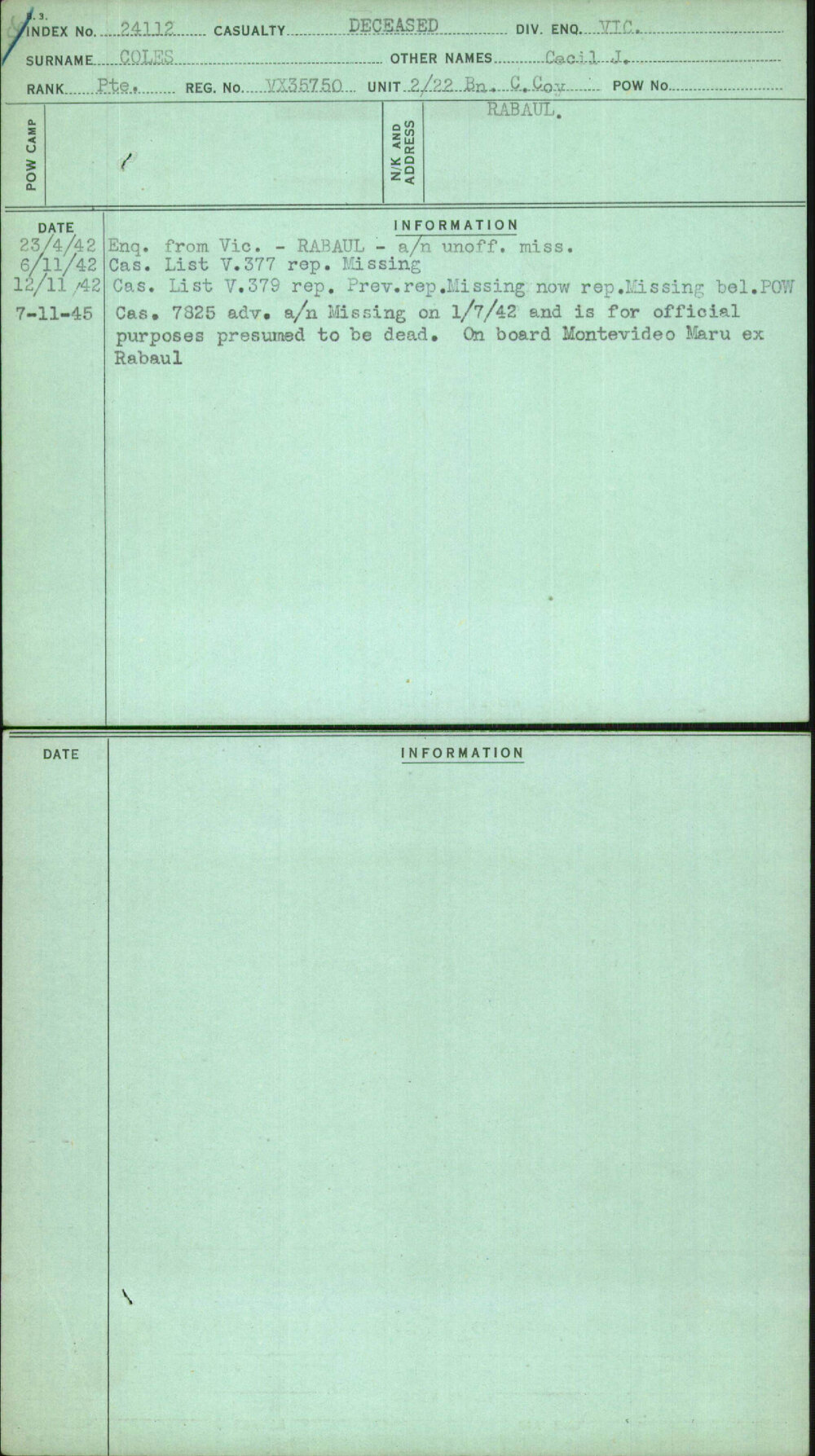 Coles, Cecil J, VX35750