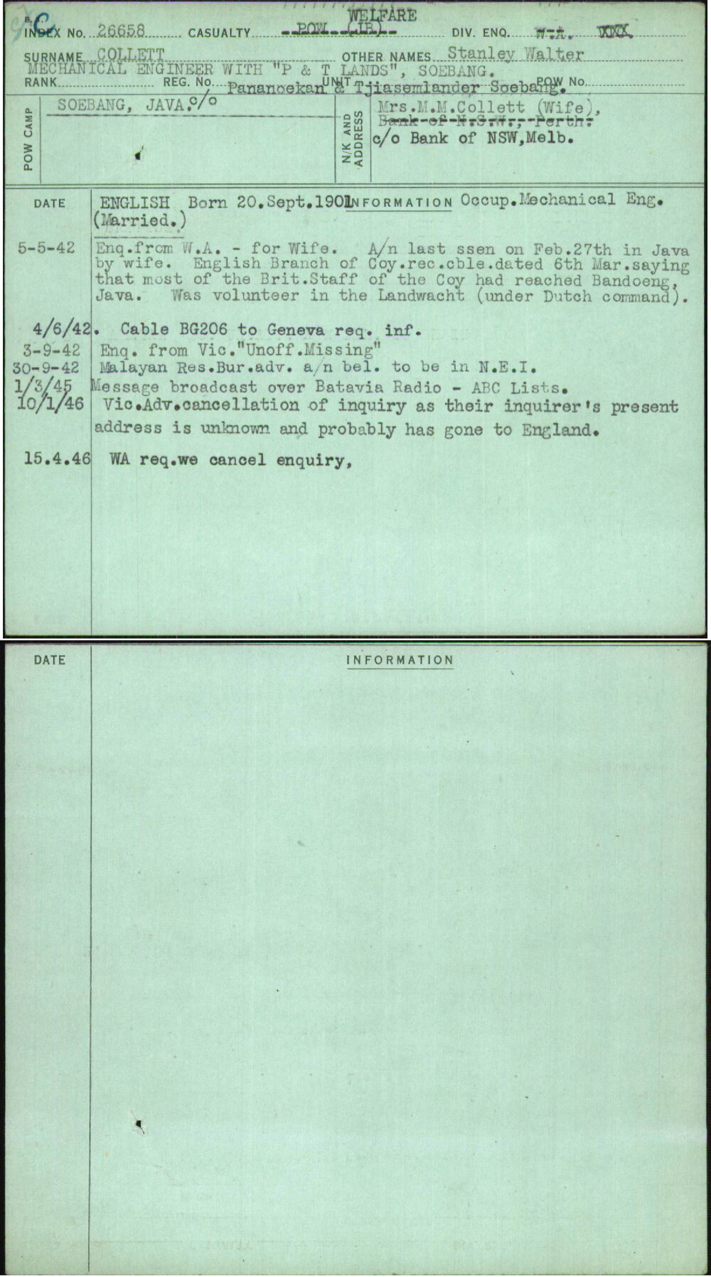 Collett, Stanley Walter, C-O Pananoekan &amp; Tjiasemlander Soebang