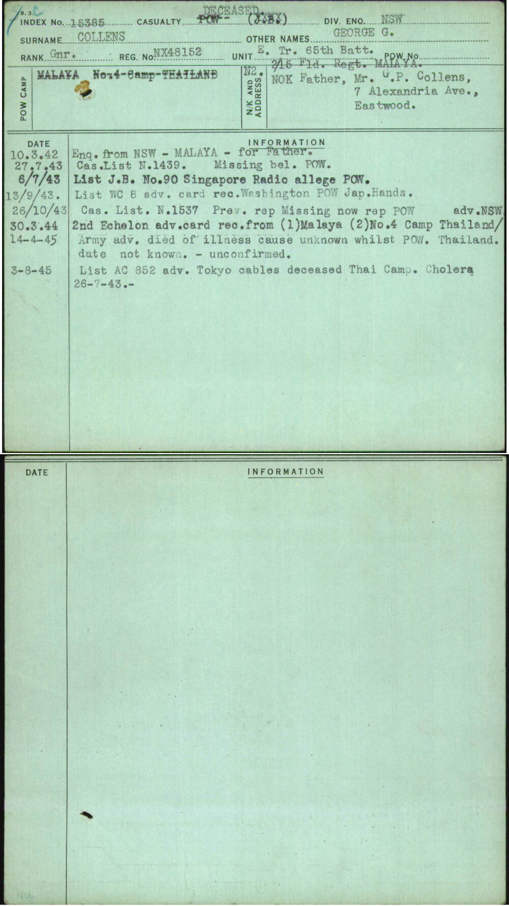 Collens, George G, NX48152