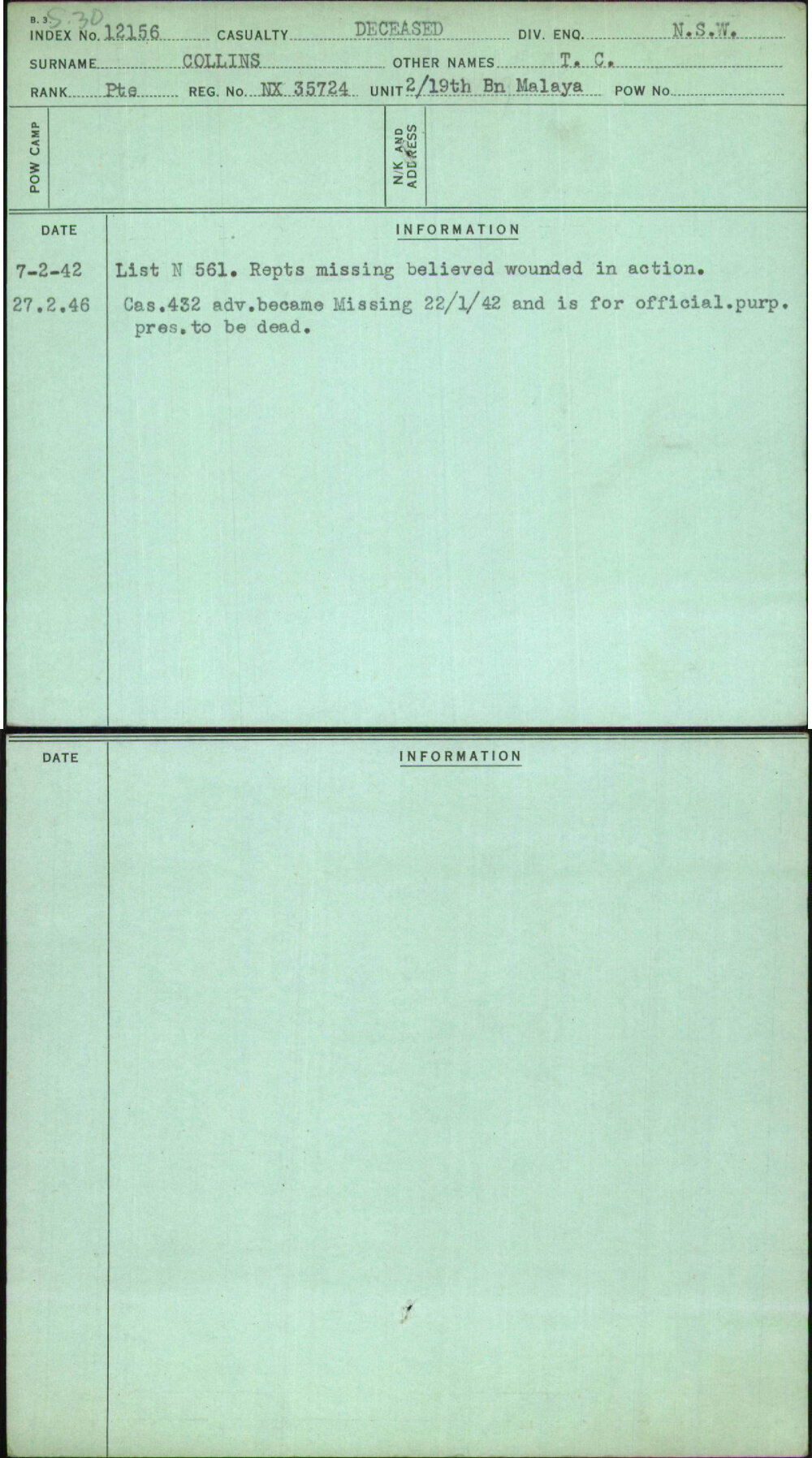 Collins, T C, NX35724