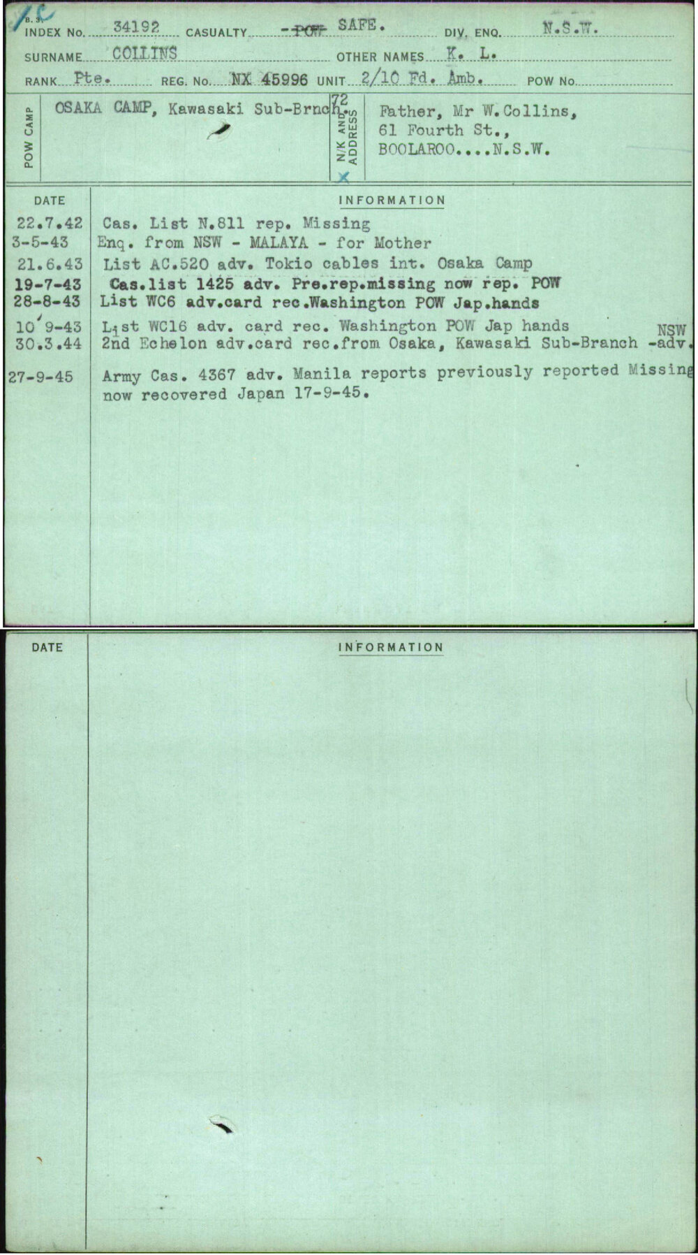 Collins, K L, NX45996