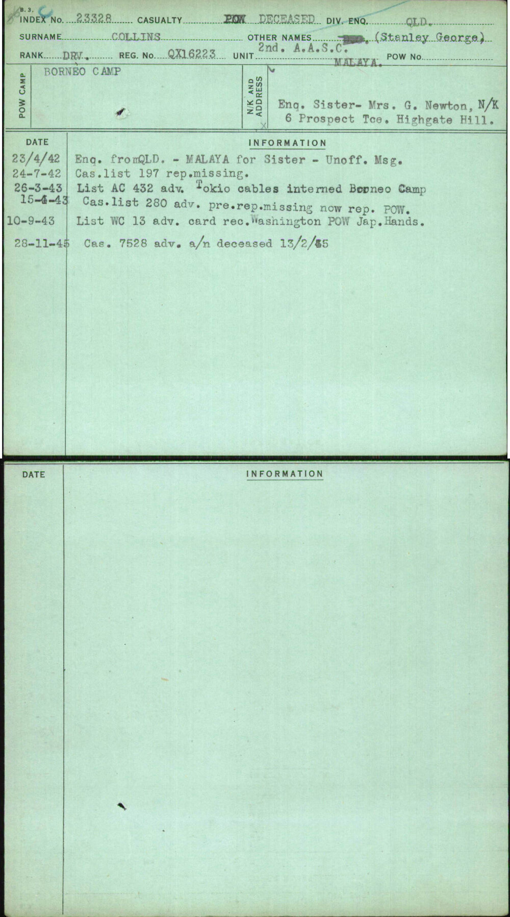 Collins, Stanley George, QX16223