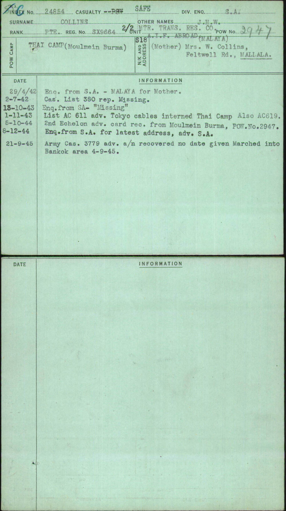 Collins, J H W, SX9664