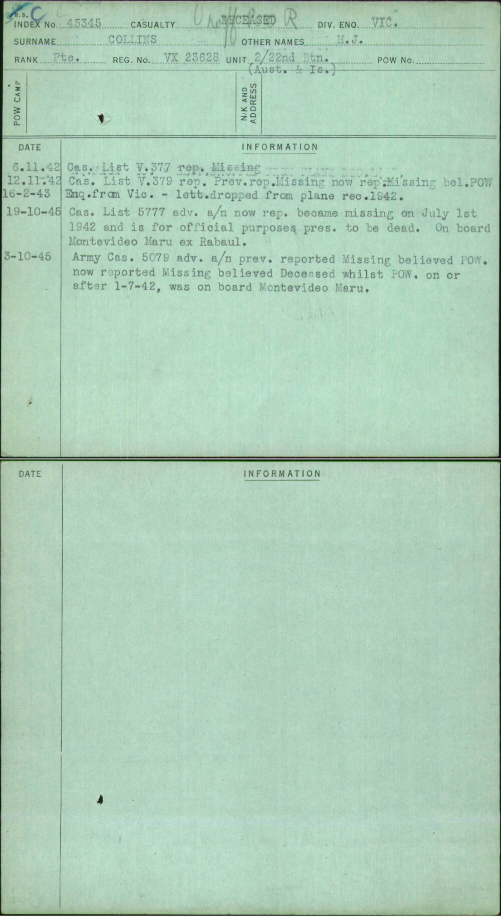 Collins, H J, VX23628