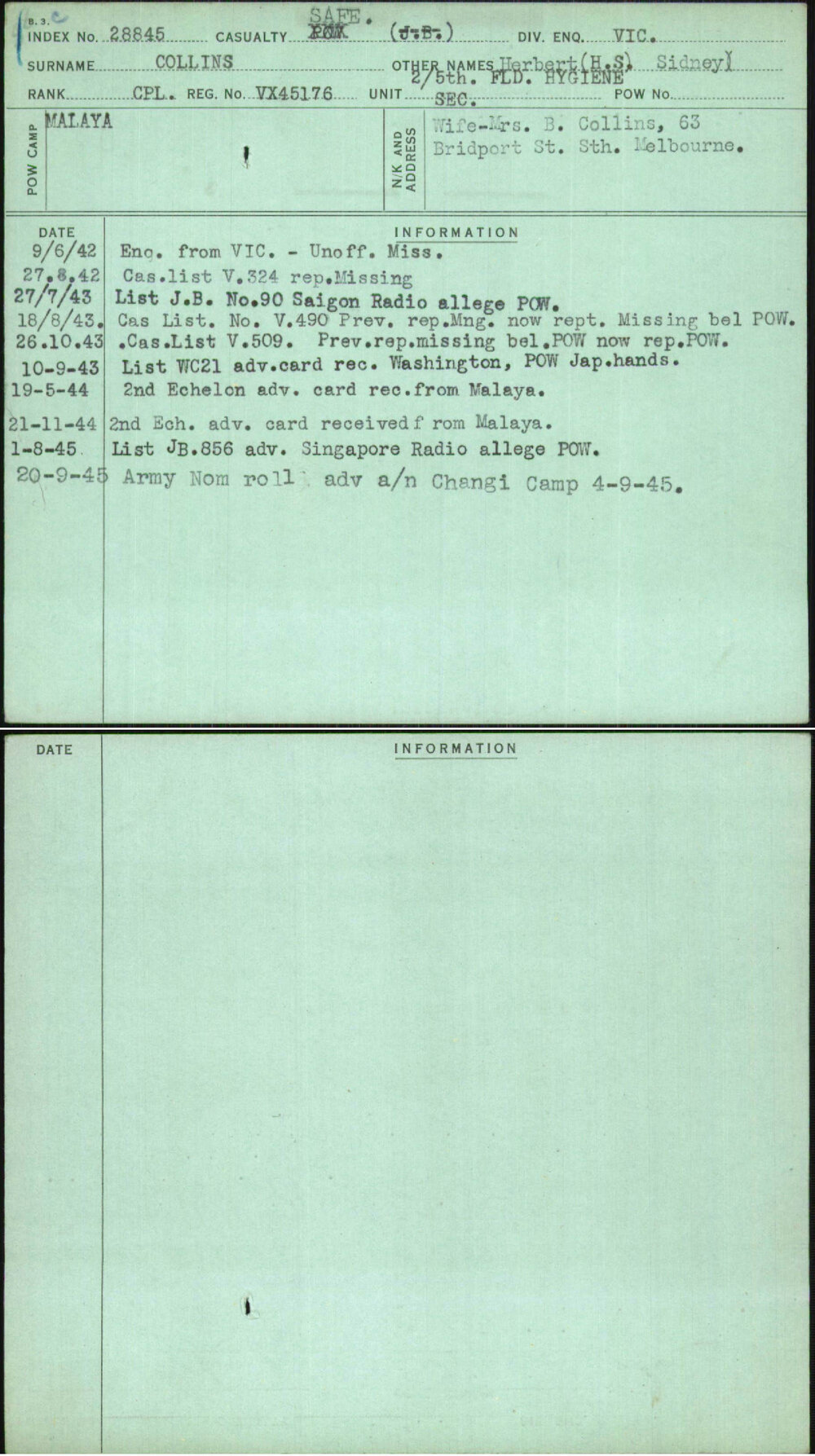Collins, Herbert (H S) Sindney, VX45176
