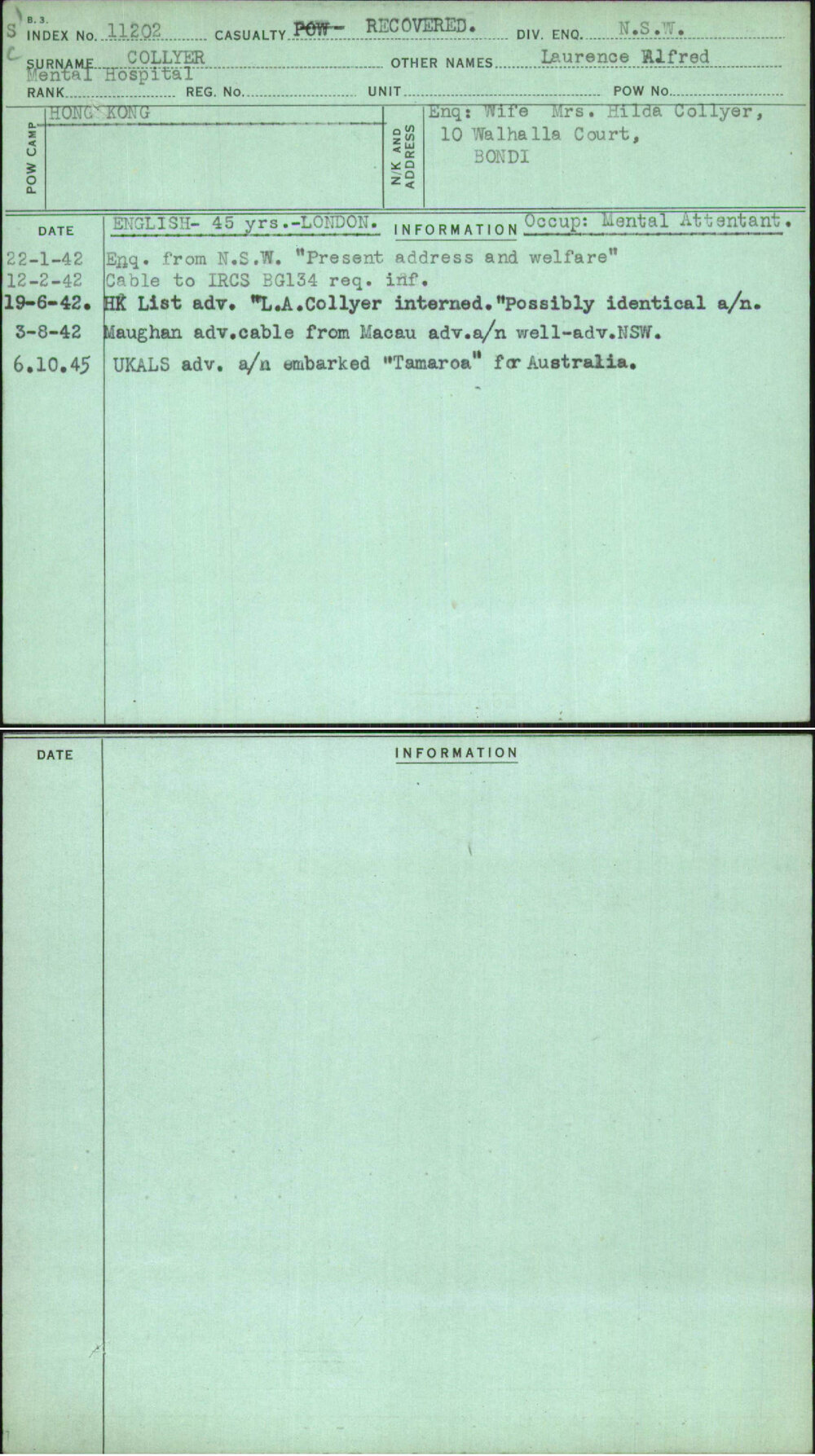 Collyer, Laurence Alfred, [No Service Number]