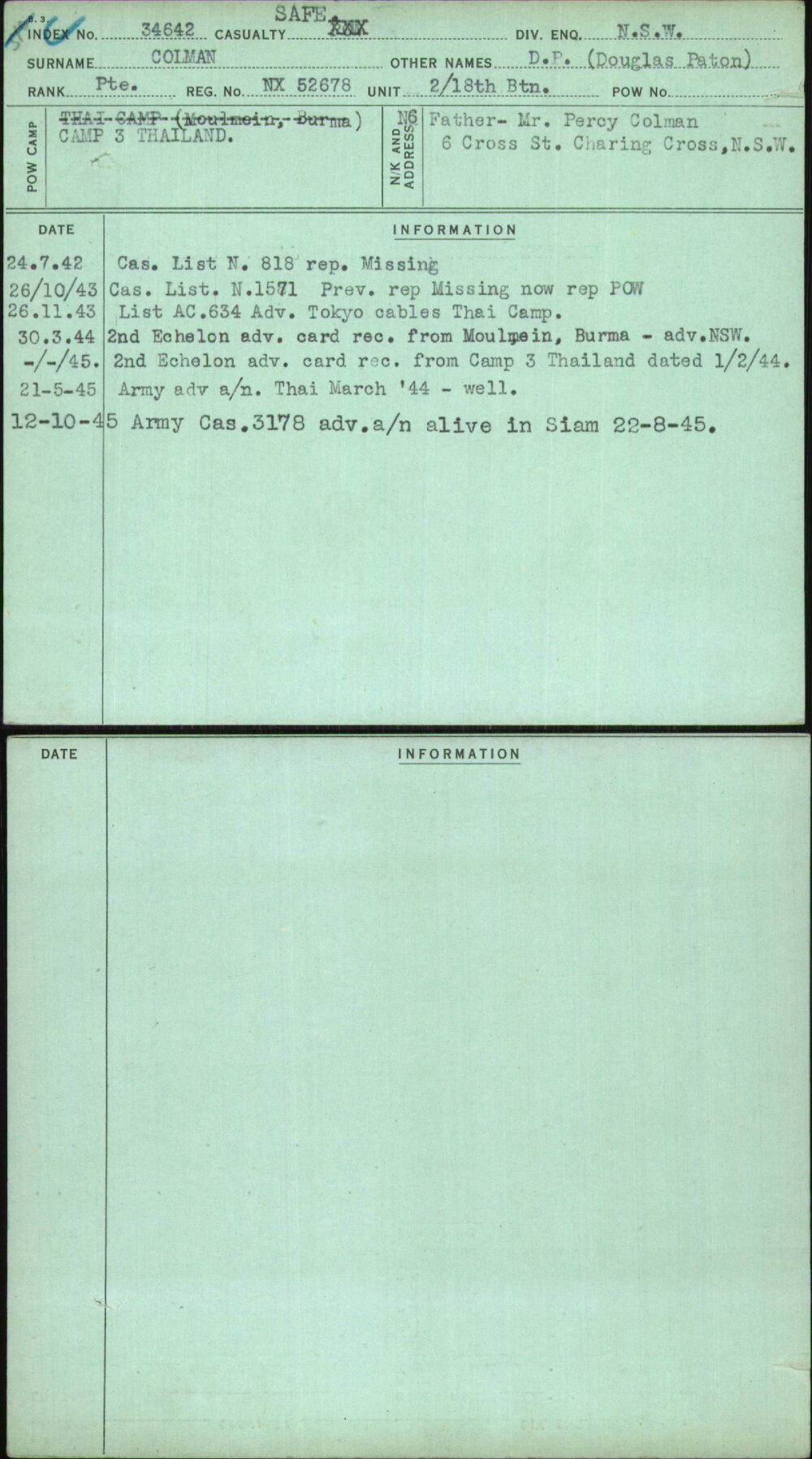 Colman, D P (Douglas Paton), NX52678
